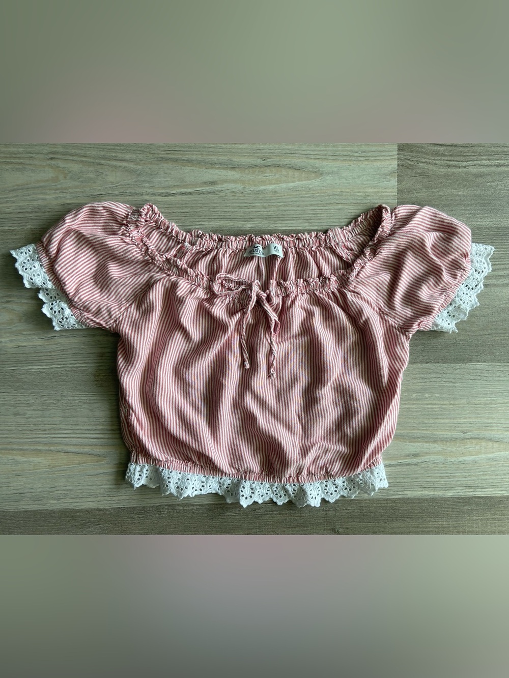 Hollister Boho Red/White Striped Eyelet Crop Top XS